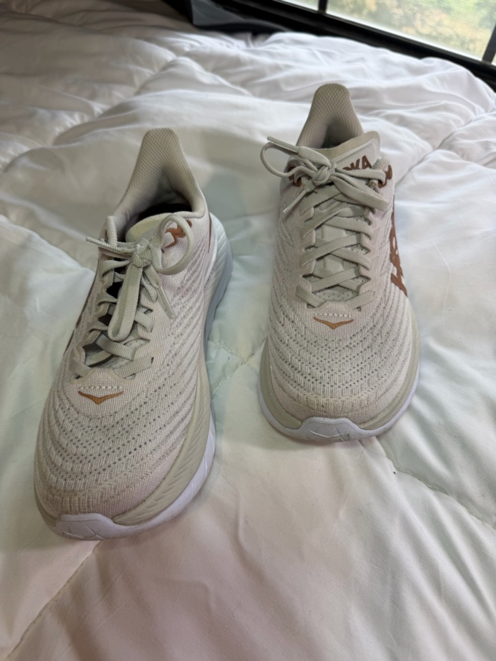 Hoka Men's Light Beige Running Sneakers with Tan Logo - Picture 2 of 7